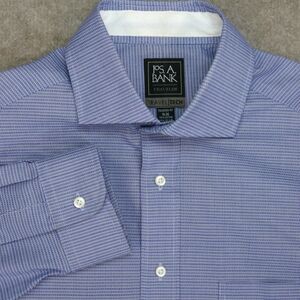 Jos A Bank Travel Tech Shirt Mens 16 - 35 Tailored Fit Blue Geometric Button Up